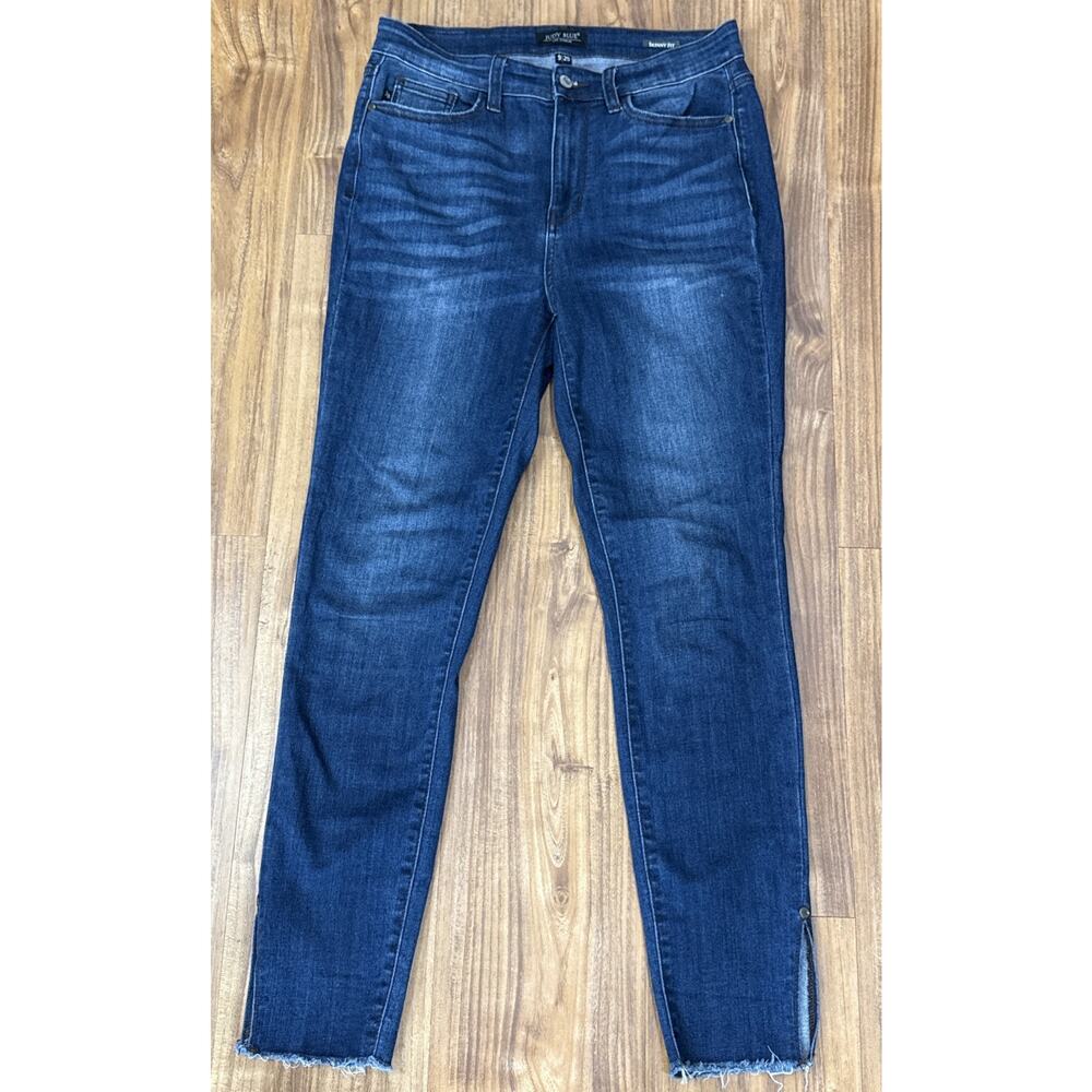 Judy Blue High Rise Jeans Bay City Slit 9/29 Blue Skinny Fit Raw Hem Stretch